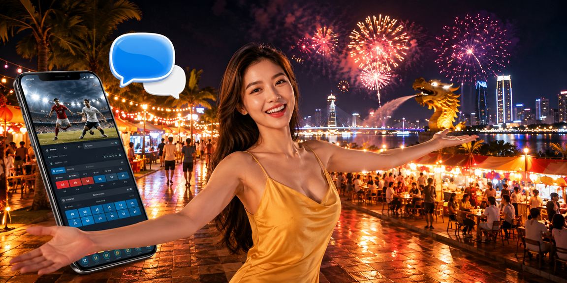Người chơi tại chợ đêm Đà Nẵng kiểm tra kết quả cá cược thể thao và giao dịch tài khoản